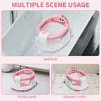 Baby Bath Seat with Non-Slip Suction Cups & Soft Cushion, Dinosaur Design Infant Bathtub Chair with Adjustable Safety Harness