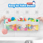 Large 3-Compartment Bath Toy Organizer, 4.95 Gal Mesh Storage for Tub, Quick-Dry Holder with Sticky Mount, Holds 22 lbs