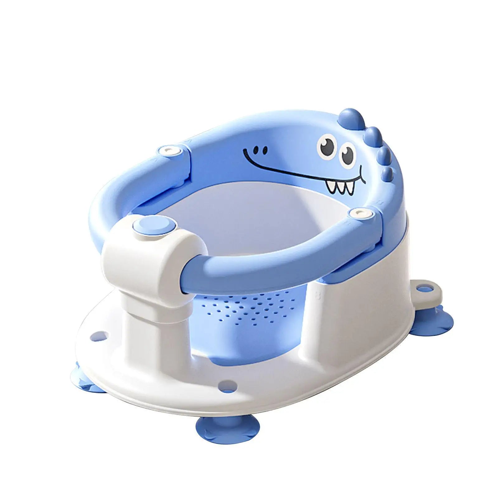 Baby Bath Seat with Non-Slip Suction Cups & Soft Cushion, Dinosaur Design Infant Bathtub Chair with Adjustable Safety Harness
