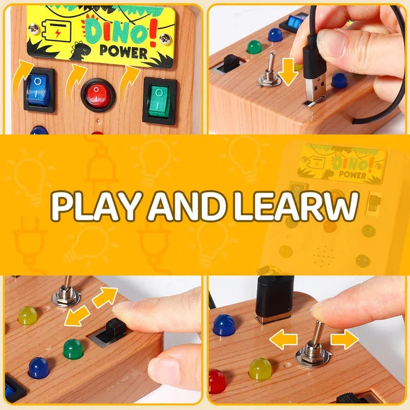 Montessori Busy Board with 8 LED light switches, sensory toy, travel toy, suitable for infants and toddlers aged 1 year and up.