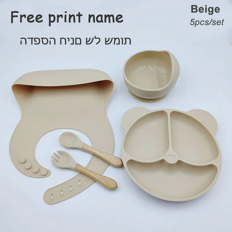 8Pcs/5Pcs Silicone Tableware For Kids Baby Feeding Set