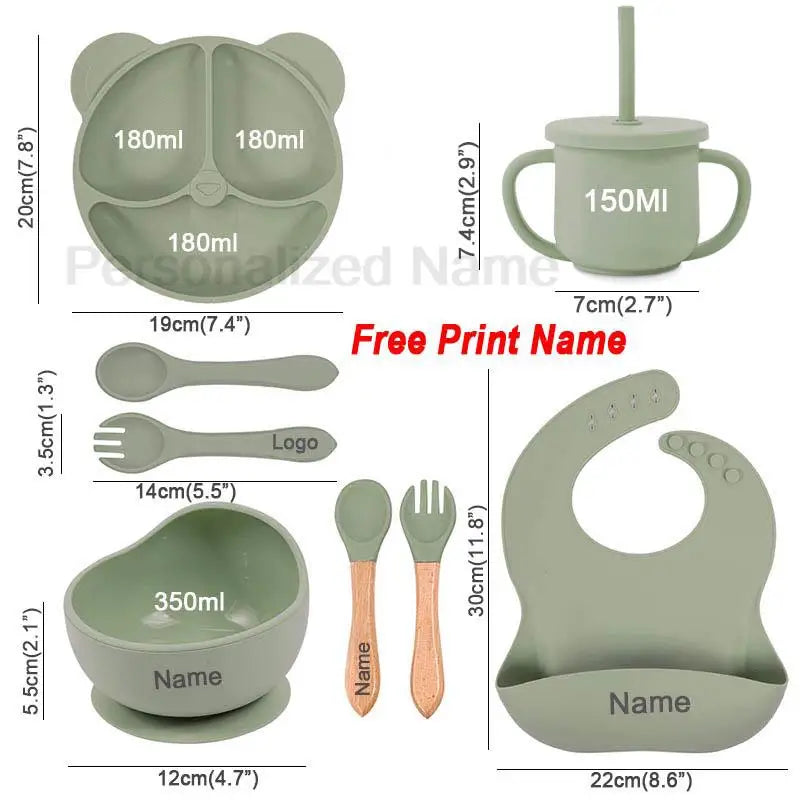 8Pcs/5Pcs Silicone Tableware For Kids Baby Feeding Set