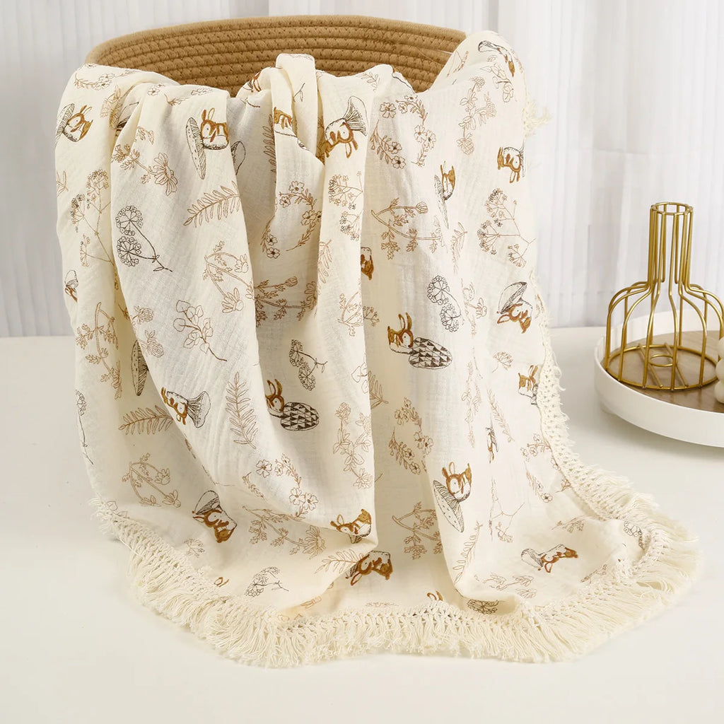 Cute Bear Cotton Baby Blanket for Newborn Plaid Muslin Squares Infant Swaddle Blanket Babies Accessories Bedding Thin Quilt