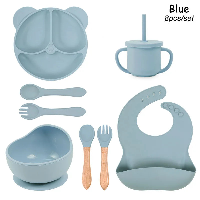 8Pcs/5Pcs Silicone Tableware For Kids Baby Feeding Set