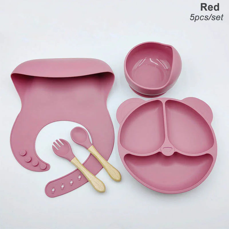 8Pcs/5Pcs Silicone Tableware For Kids Baby Feeding Set