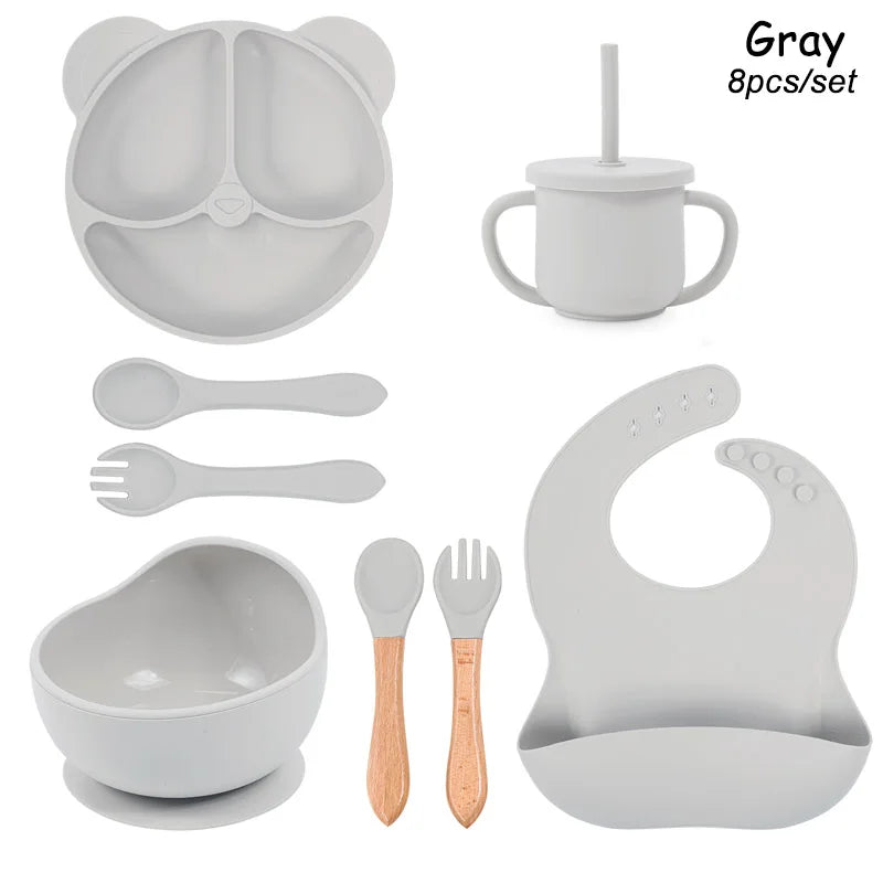 8Pcs/5Pcs Silicone Tableware For Kids Baby Feeding Set