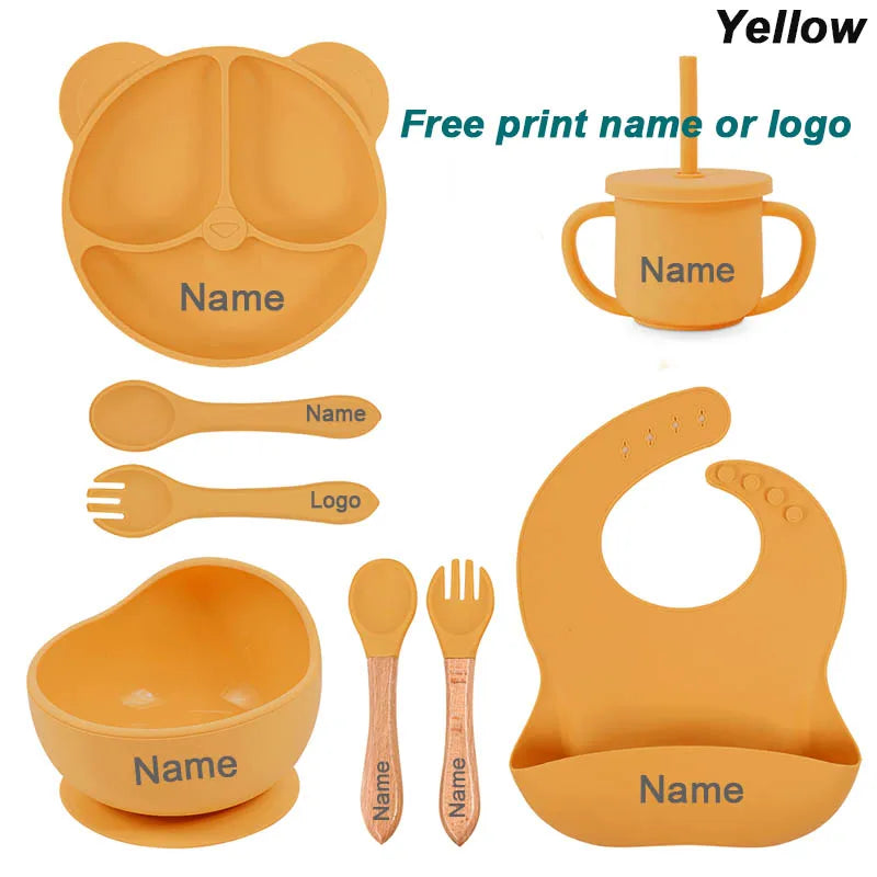 8Pcs/5Pcs Silicone Tableware For Kids Baby Feeding Set