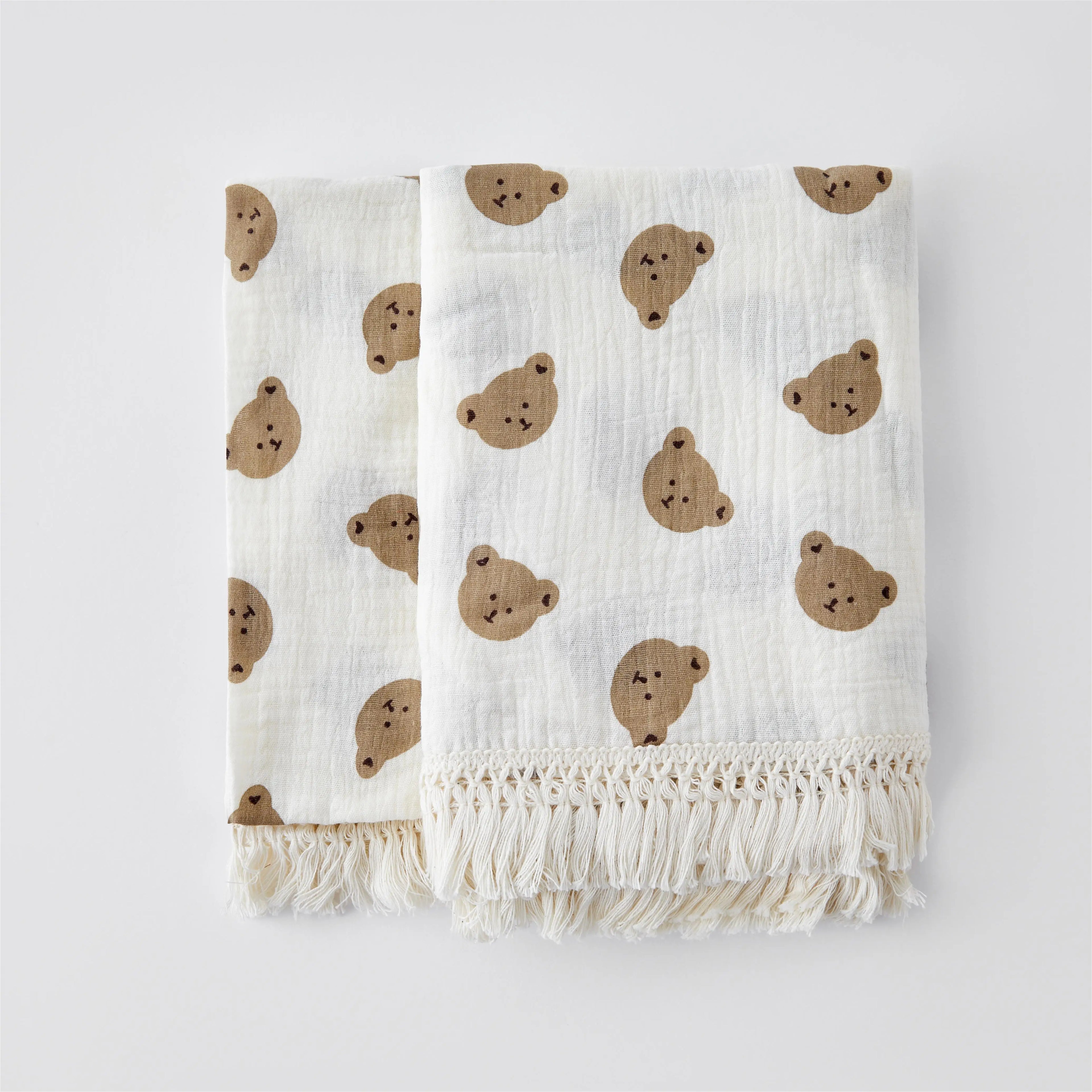 Cute Bear Cotton Baby Blanket for Newborn Plaid Muslin Squares Infant Swaddle Blanket Babies Accessories Bedding Thin Quilt