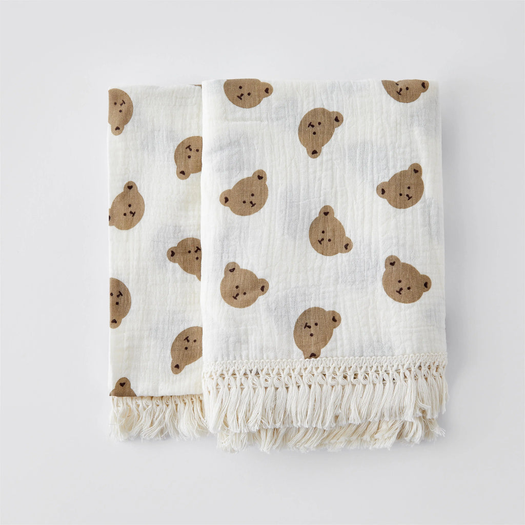 Cute Bear Cotton Baby Blanket for Newborn Plaid Muslin Squares Infant Swaddle Blanket Babies Accessories Bedding Thin Quilt