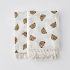 Cute Bear Cotton Baby Blanket for Newborn Plaid Muslin Squares Infant Swaddle Blanket Babies Accessories Bedding Thin Quilt