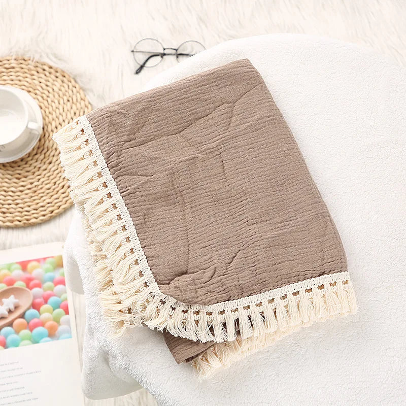Cute Bear Cotton Baby Blanket for Newborn Plaid Muslin Squares Infant Swaddle Blanket Babies Accessories Bedding Thin Quilt