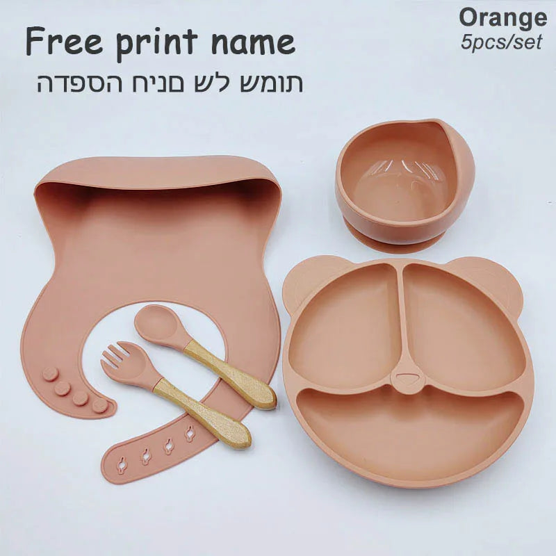 8Pcs/5Pcs Silicone Tableware For Kids Baby Feeding Set
