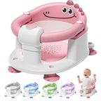 Baby Bath Seat with Non-Slip Suction Cups & Soft Cushion, Dinosaur Design Infant Bathtub Chair with Adjustable Safety Harness