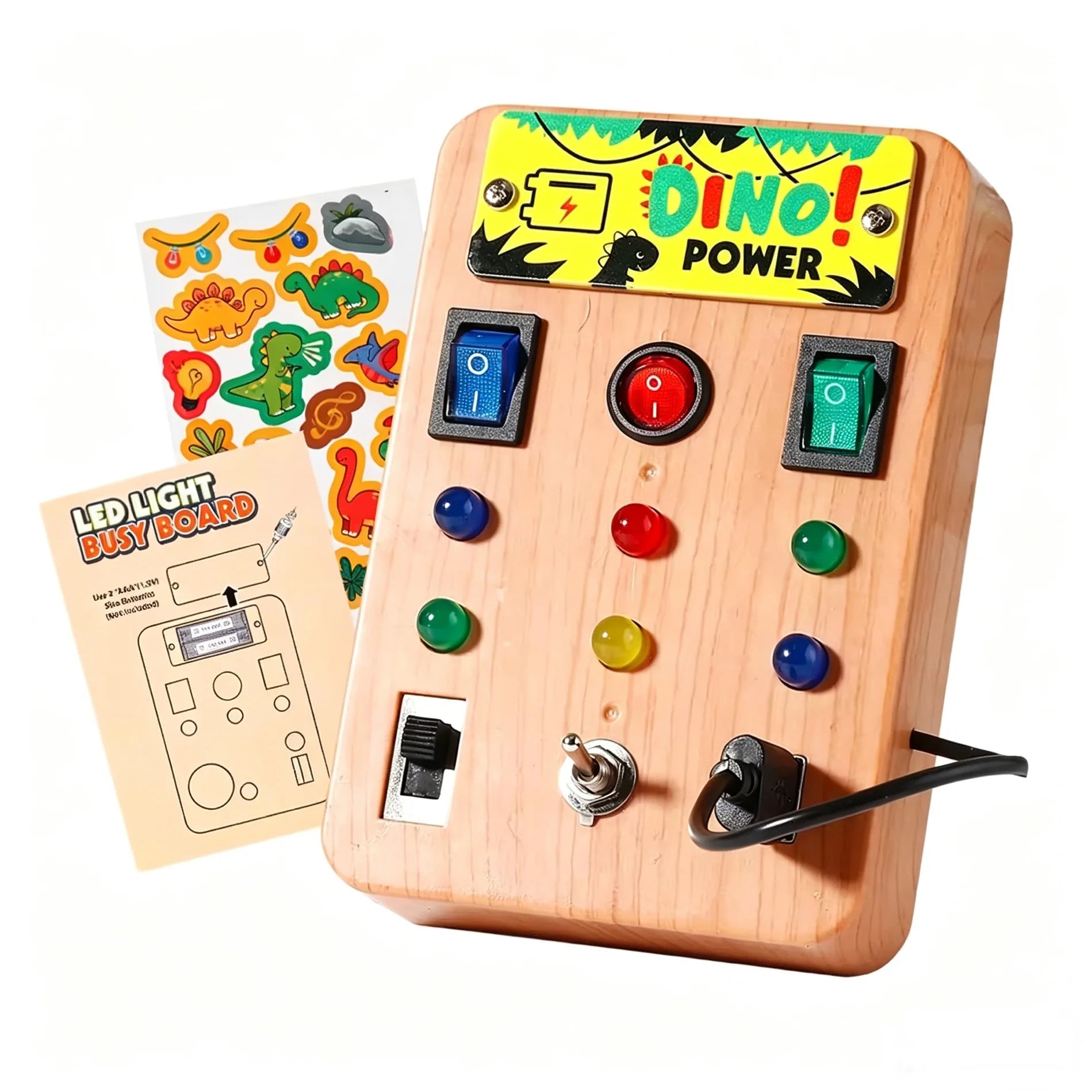 Montessori Busy Board with 8 LED light switches, sensory toy, travel toy, suitable for infants and toddlers aged 1 year and up.