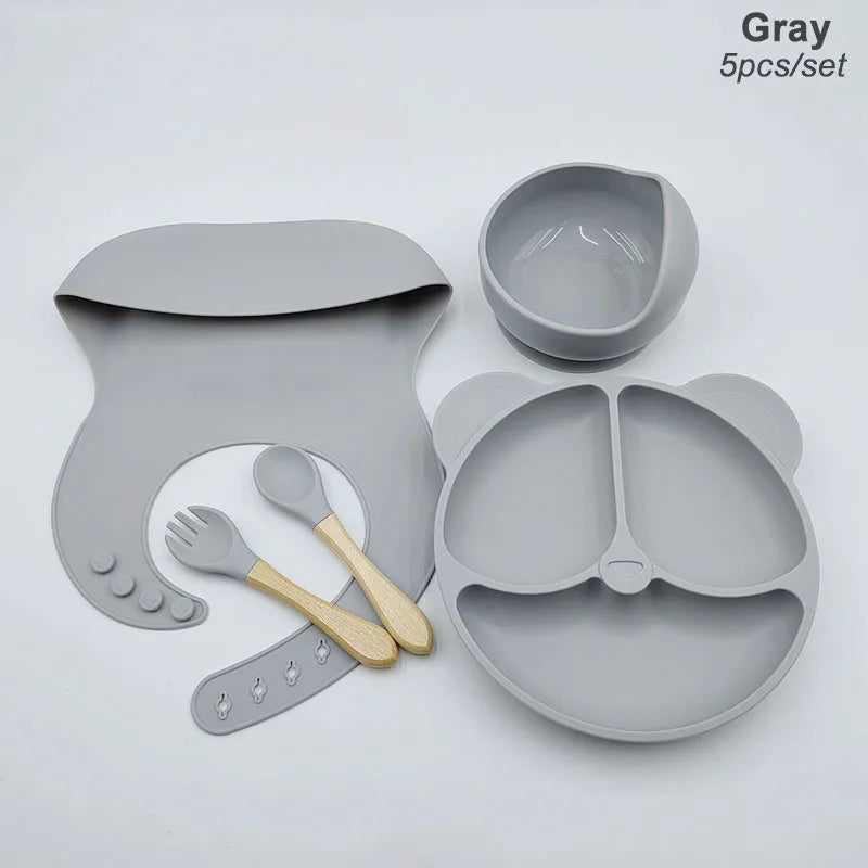 8Pcs/5Pcs Silicone Tableware For Kids Baby Feeding Set