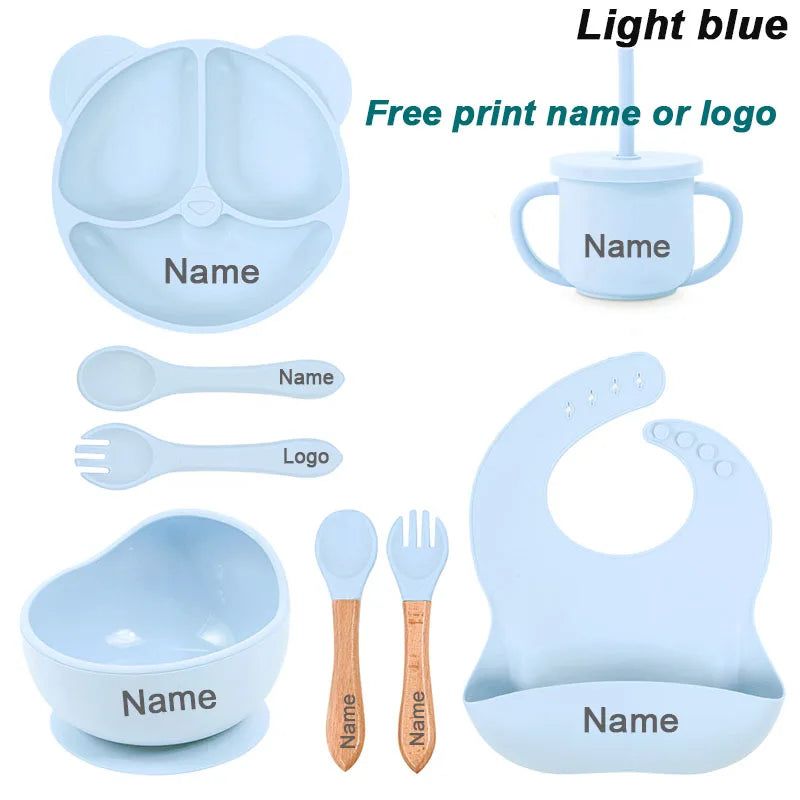 8Pcs/5Pcs Silicone Tableware For Kids Baby Feeding Set