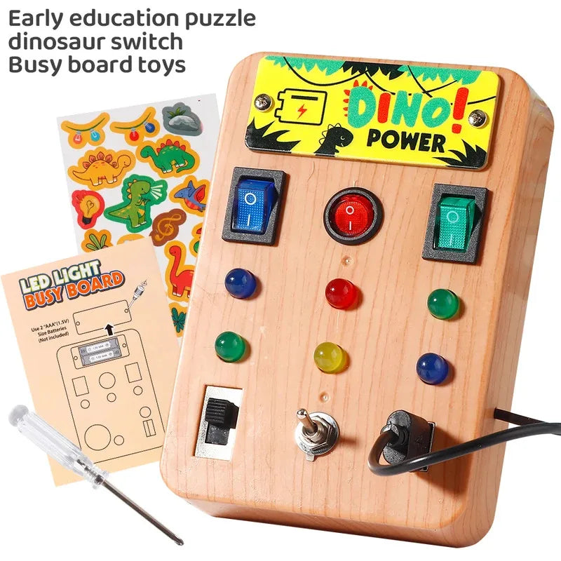 Montessori Busy Board with 8 LED light switches, sensory toy, travel toy, suitable for infants and toddlers aged 1 year and up.