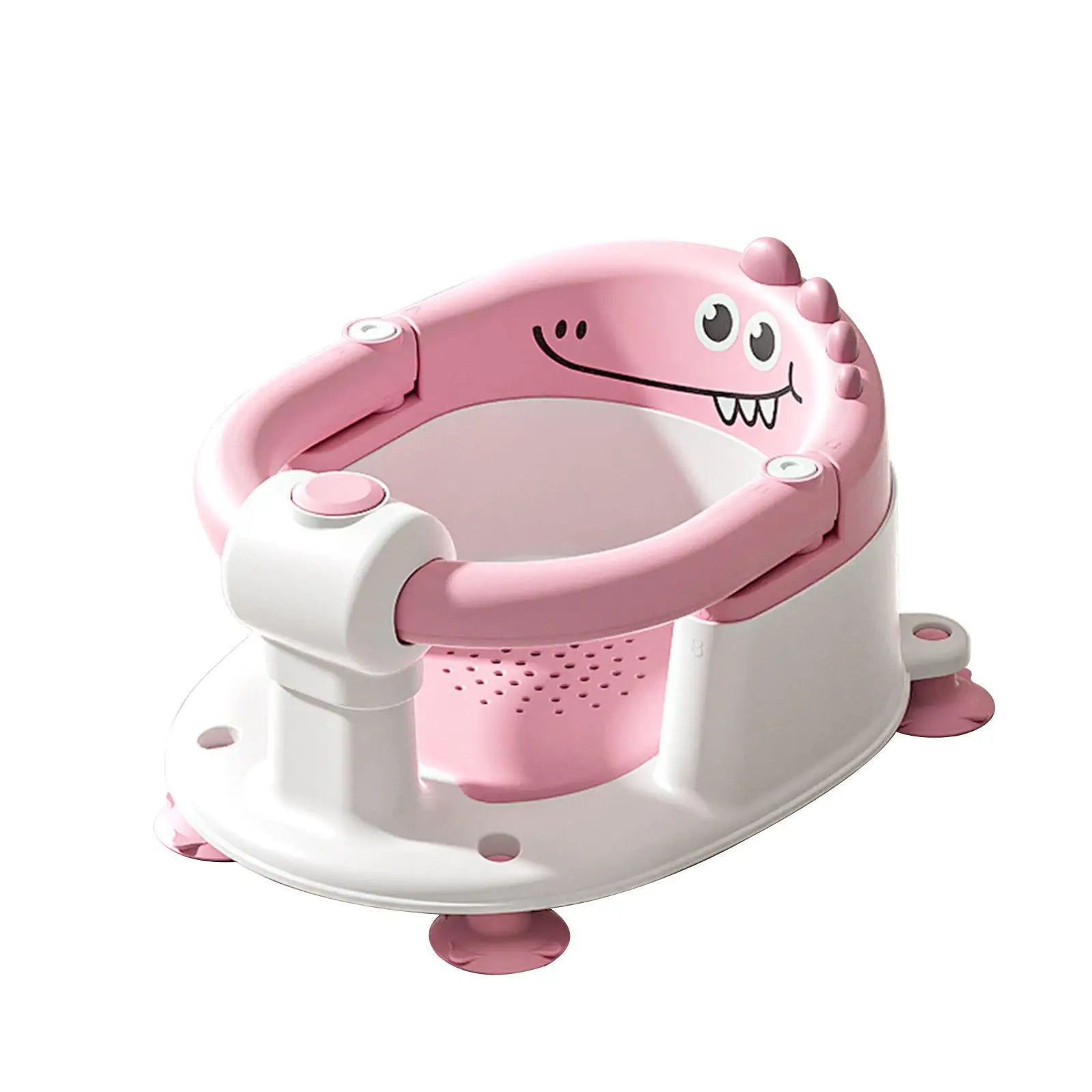 Baby Bath Seat with Non-Slip Suction Cups & Soft Cushion, Dinosaur Design Infant Bathtub Chair with Adjustable Safety Harness