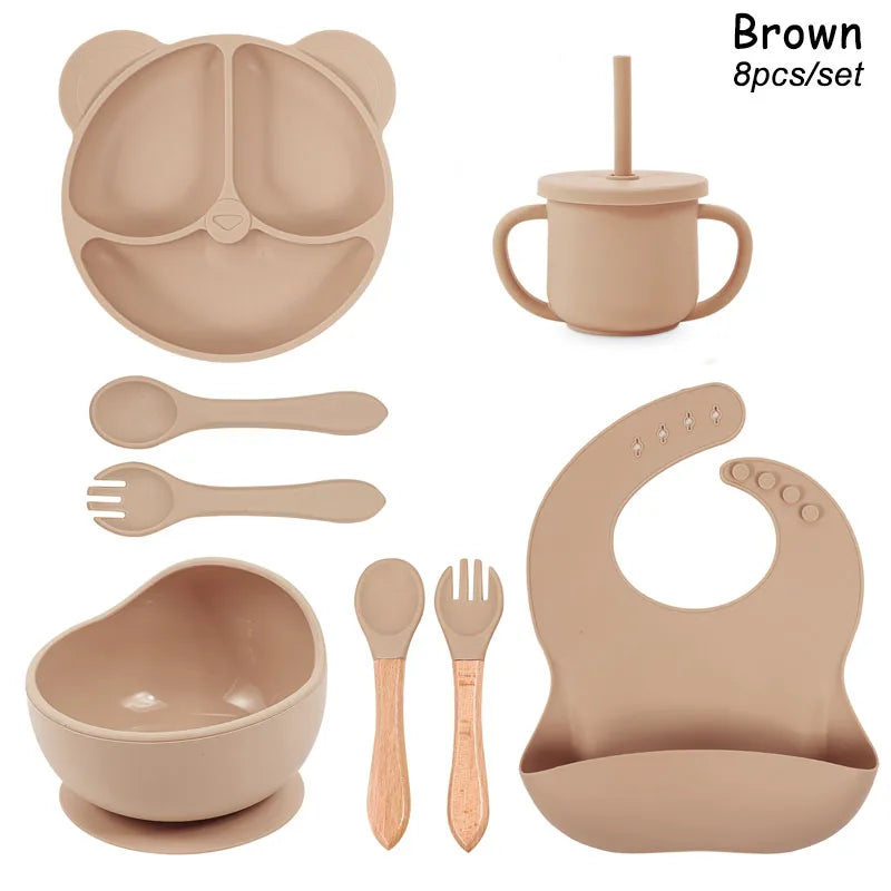 8Pcs/5Pcs Silicone Tableware For Kids Baby Feeding Set