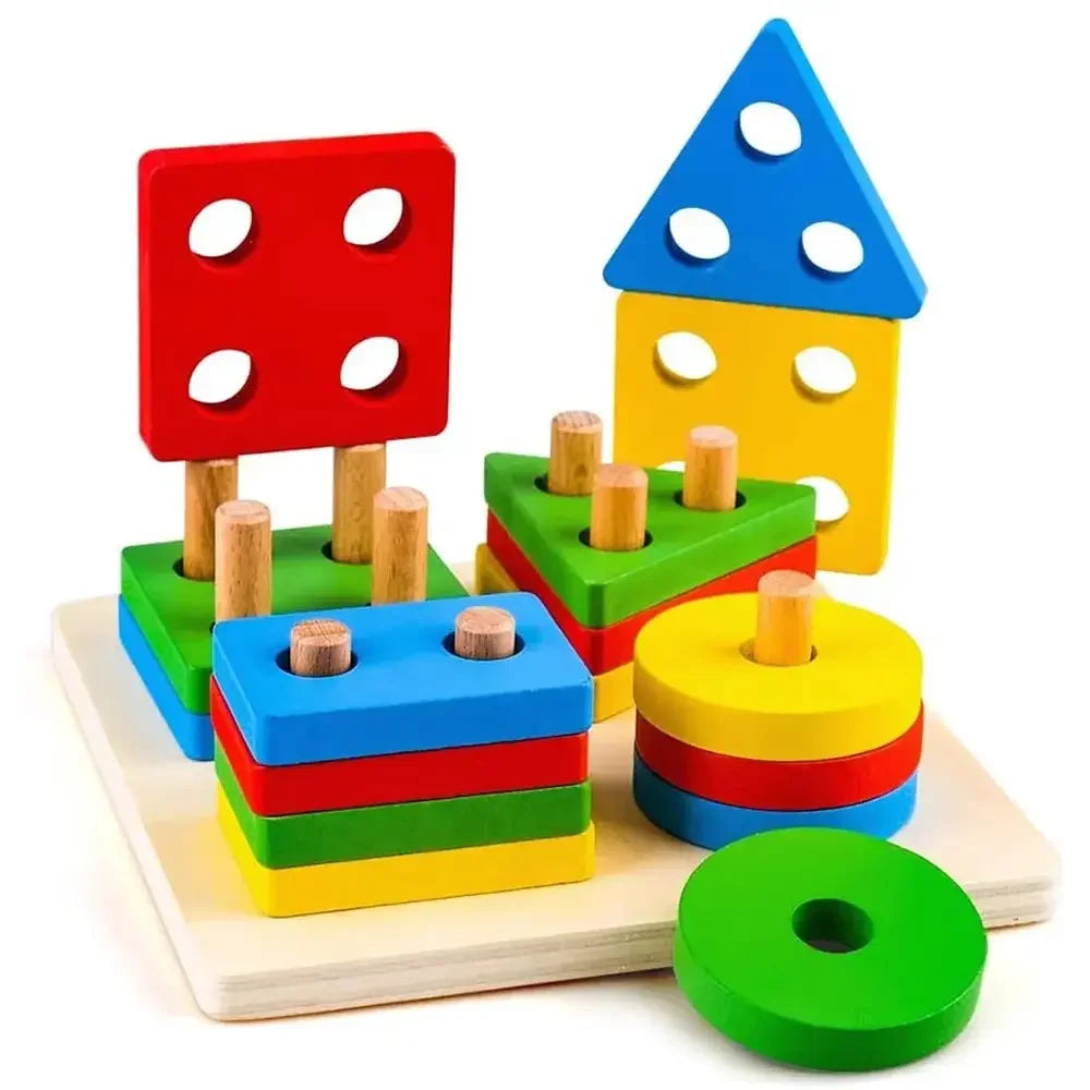 Wooden Shape Sorter Stacking Toy Montessori Color Shape Recognition Puzzle Early Educational Learning Toy Toddler Gift