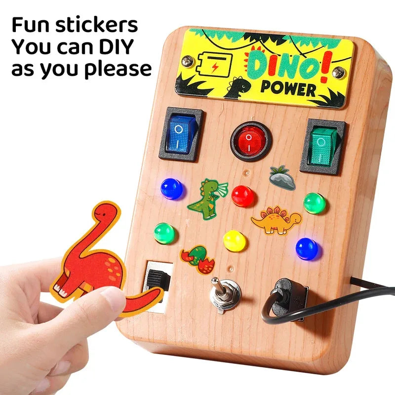 Montessori Busy Board with 8 LED light switches, sensory toy, travel toy, suitable for infants and toddlers aged 1 year and up.