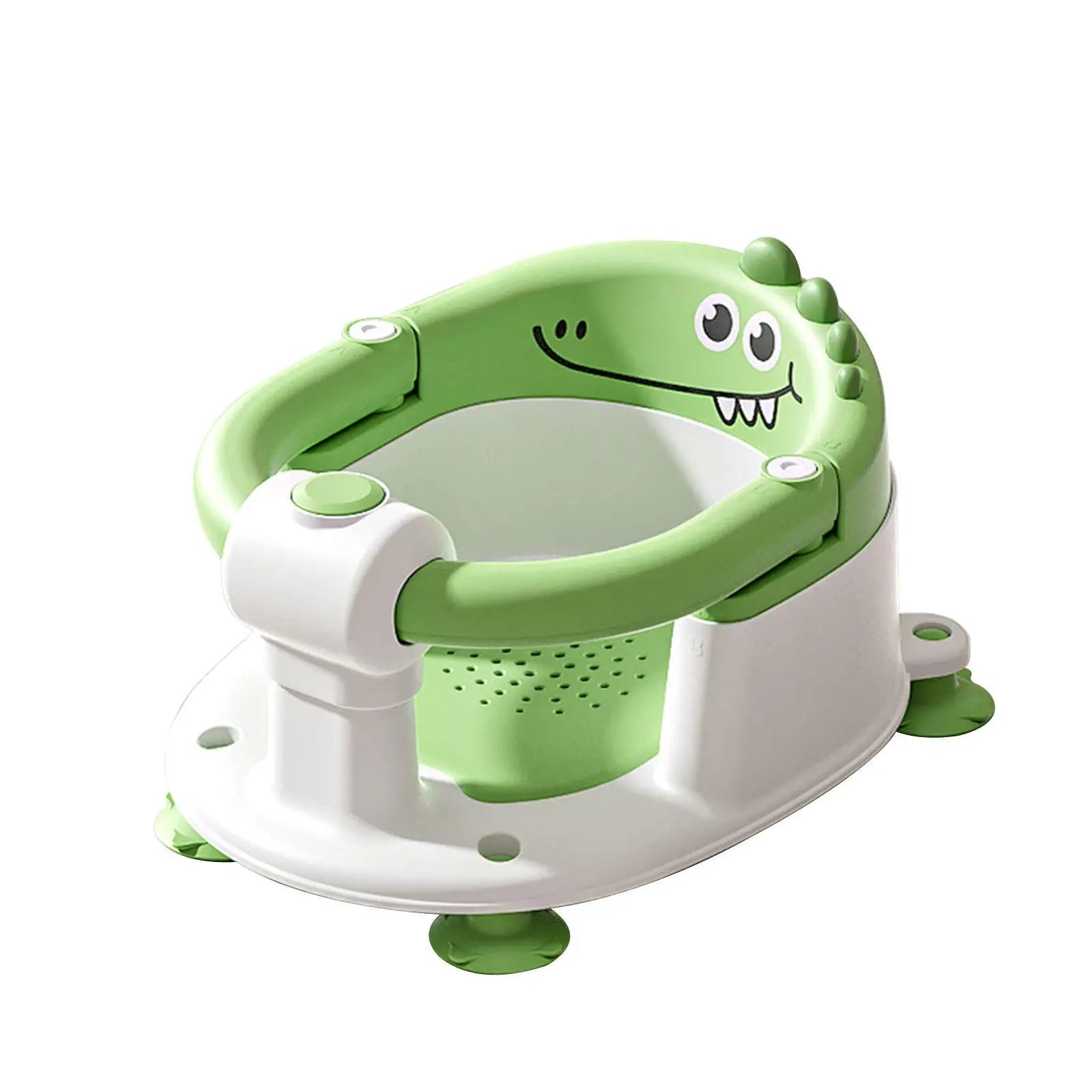 Baby Bath Seat with Non-Slip Suction Cups & Soft Cushion, Dinosaur Design Infant Bathtub Chair with Adjustable Safety Harness