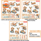 Kids Tool Set DIY Nut Assembly Toy Kit STEM Building Tools Montessori Toys Gifts for Boy Girl, Electric Drill Tool Box Optional