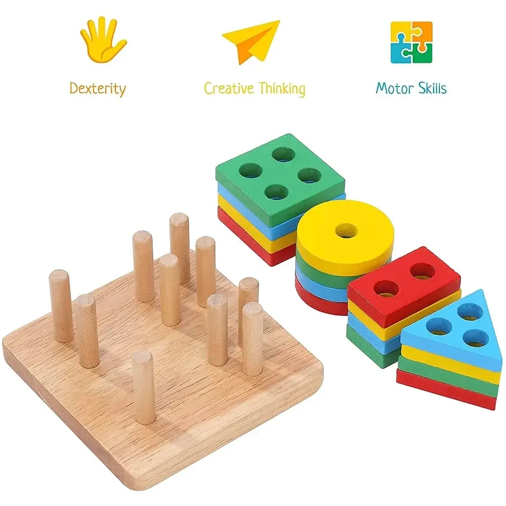 Wooden Shape Sorter Stacking Toy Montessori Color Shape Recognition Puzzle Early Educational Learning Toy Toddler Gift