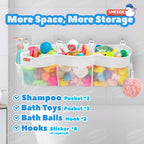 Large 3-Compartment Bath Toy Organizer, 4.95 Gal Mesh Storage for Tub, Quick-Dry Holder with Sticky Mount, Holds 22 lbs