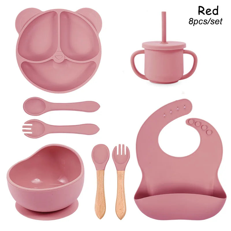 8Pcs/5Pcs Silicone Tableware For Kids Baby Feeding Set