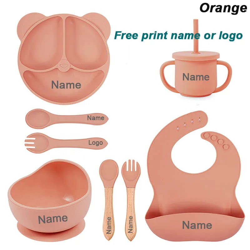 8Pcs/5Pcs Silicone Tableware For Kids Baby Feeding Set
