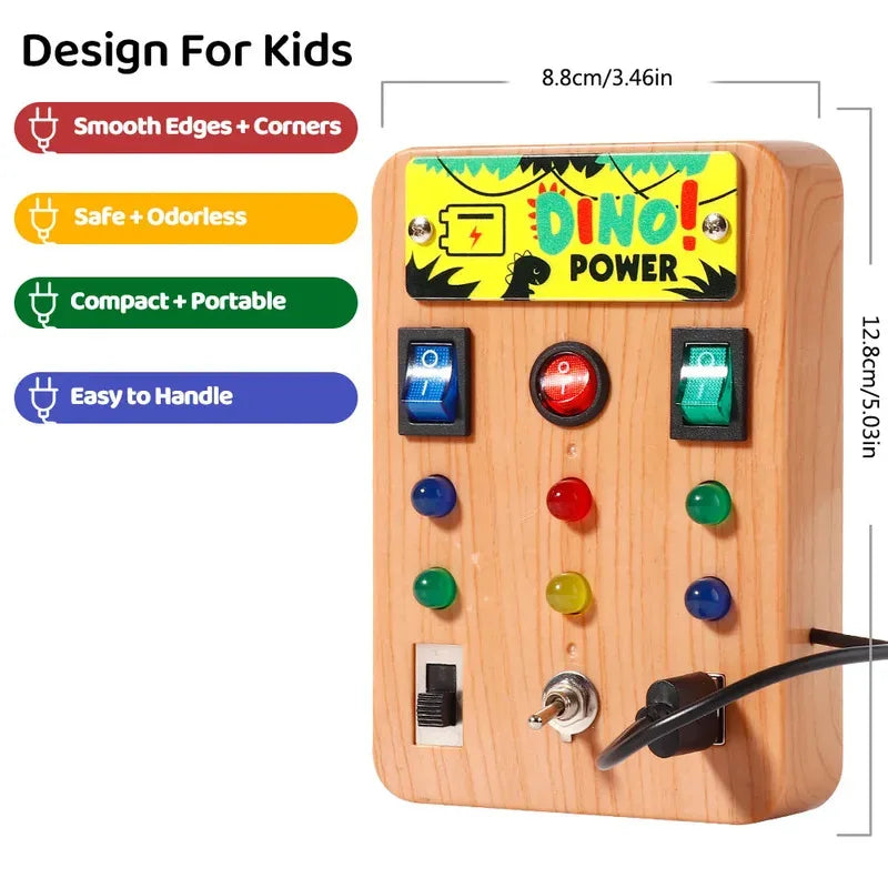 Montessori Busy Board with 8 LED light switches, sensory toy, travel toy, suitable for infants and toddlers aged 1 year and up.