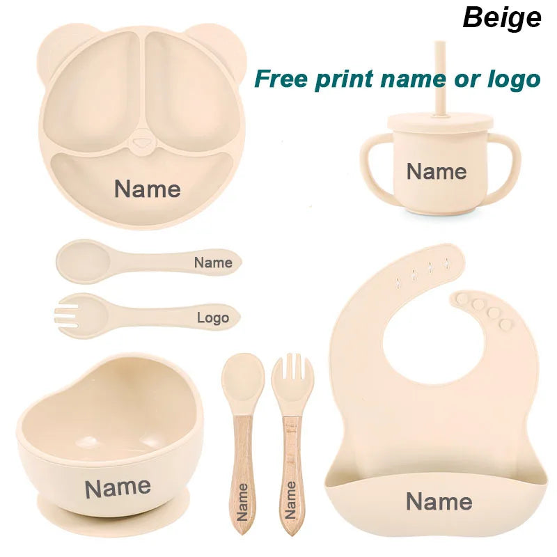 8Pcs/5Pcs Silicone Tableware For Kids Baby Feeding Set