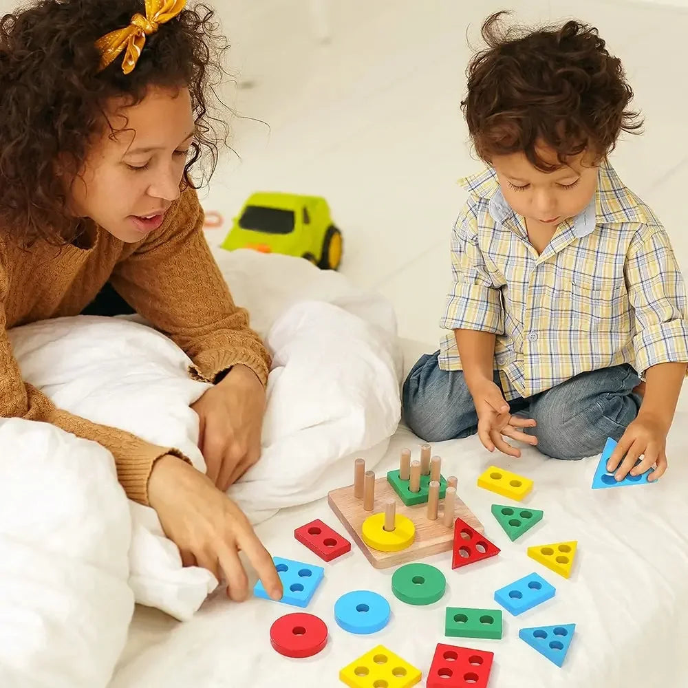 Wooden Shape Sorter Stacking Toy Montessori Color Shape Recognition Puzzle Early Educational Learning Toy Toddler Gift