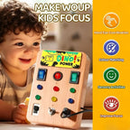 Montessori Busy Board with 8 LED light switches, sensory toy, travel toy, suitable for infants and toddlers aged 1 year and up.