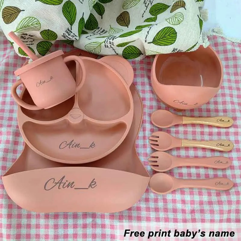 8Pcs/5Pcs Silicone Tableware For Kids Baby Feeding Set