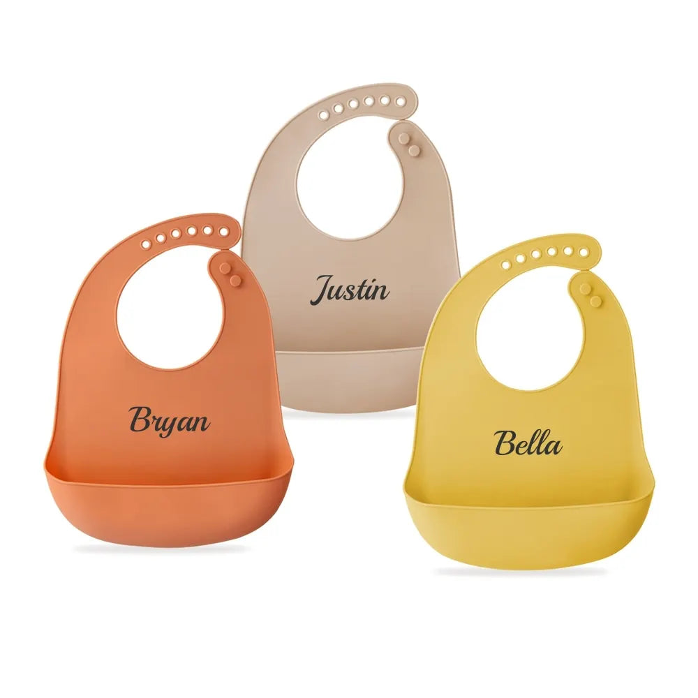 Ultra-Thin Baby Bib, Drool Bib with Custom Name, Food Grade Soft Silicone, Waterproof Feeding Bib for Toddlers, Baby Shower Gift