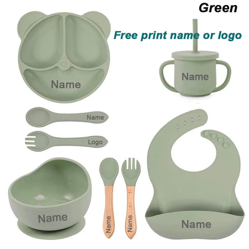 8Pcs/5Pcs Silicone Tableware For Kids Baby Feeding Set
