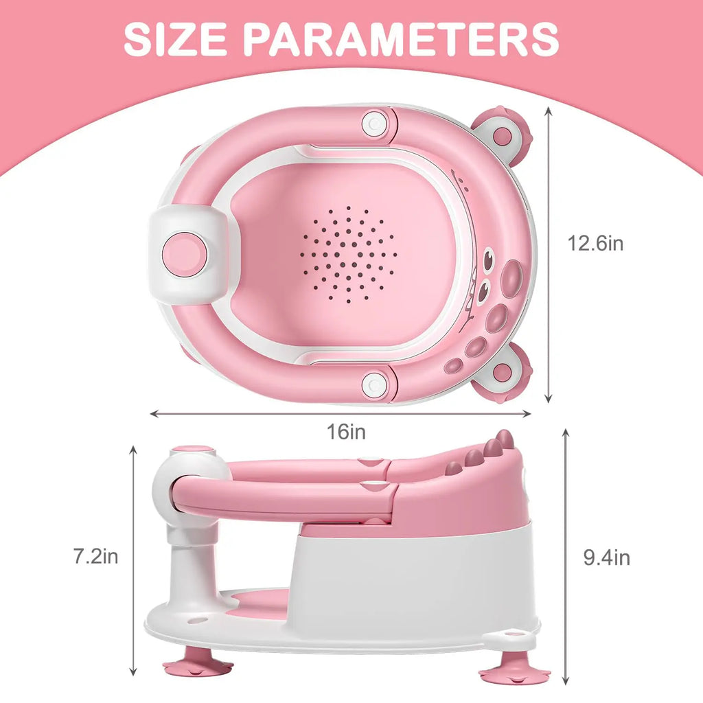 Baby Bath Seat with Non-Slip Suction Cups & Soft Cushion, Dinosaur Design Infant Bathtub Chair with Adjustable Safety Harness