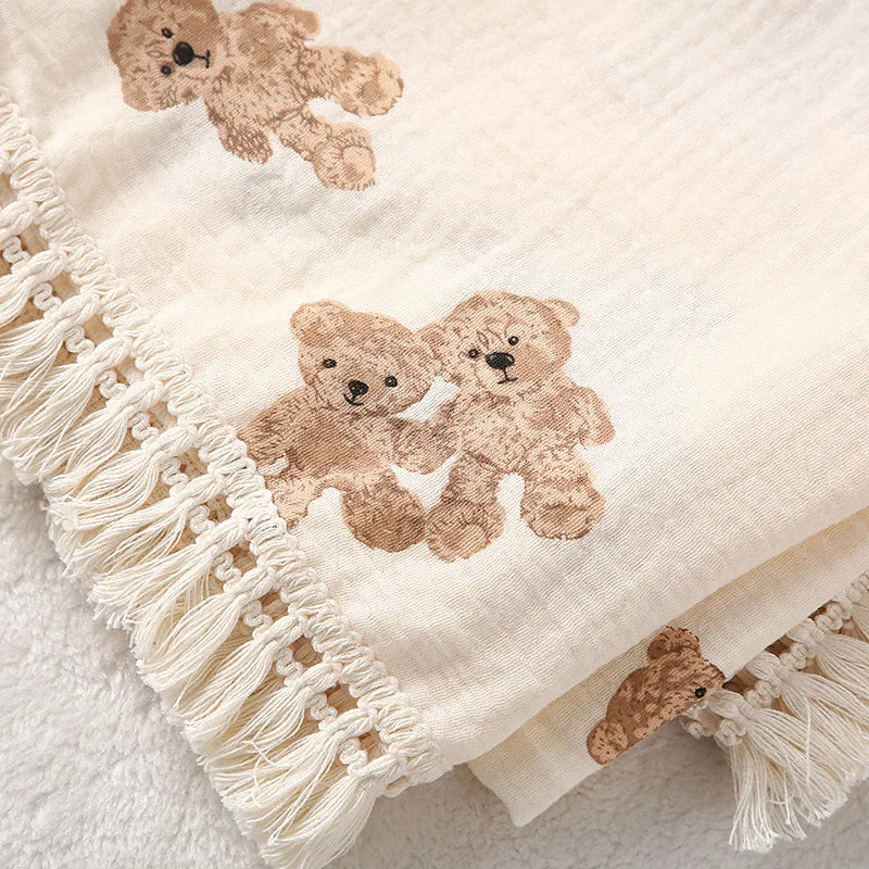 Cute Bear Cotton Baby Blanket for Newborn Plaid Muslin Squares Infant Swaddle Blanket Babies Accessories Bedding Thin Quilt