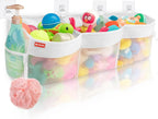 Large 3-Compartment Bath Toy Organizer, 4.95 Gal Mesh Storage for Tub, Quick-Dry Holder with Sticky Mount, Holds 22 lbs