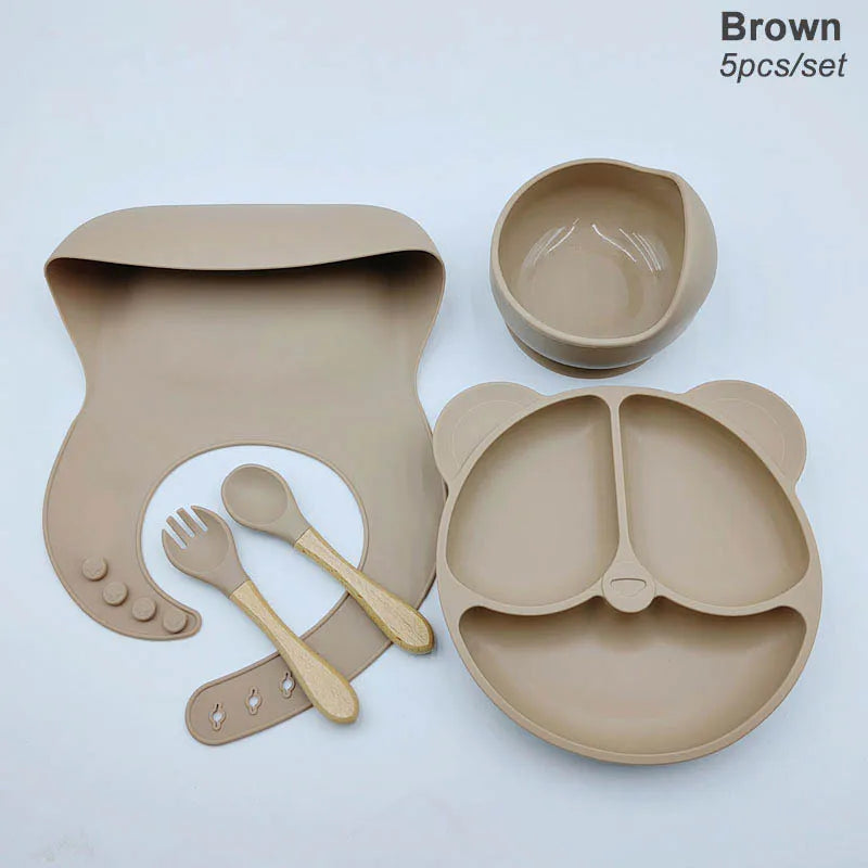 8Pcs/5Pcs Silicone Tableware For Kids Baby Feeding Set