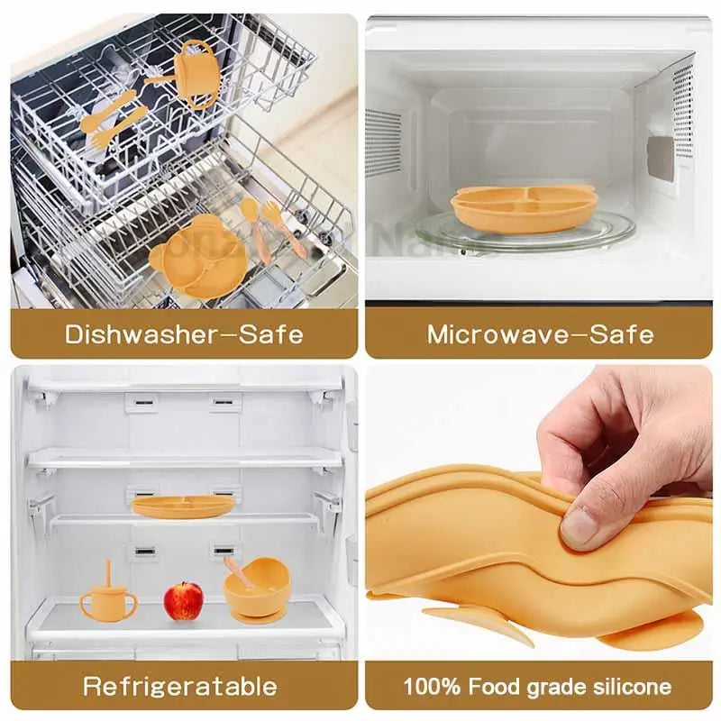 8Pcs/5Pcs Silicone Tableware For Kids Baby Feeding Set
