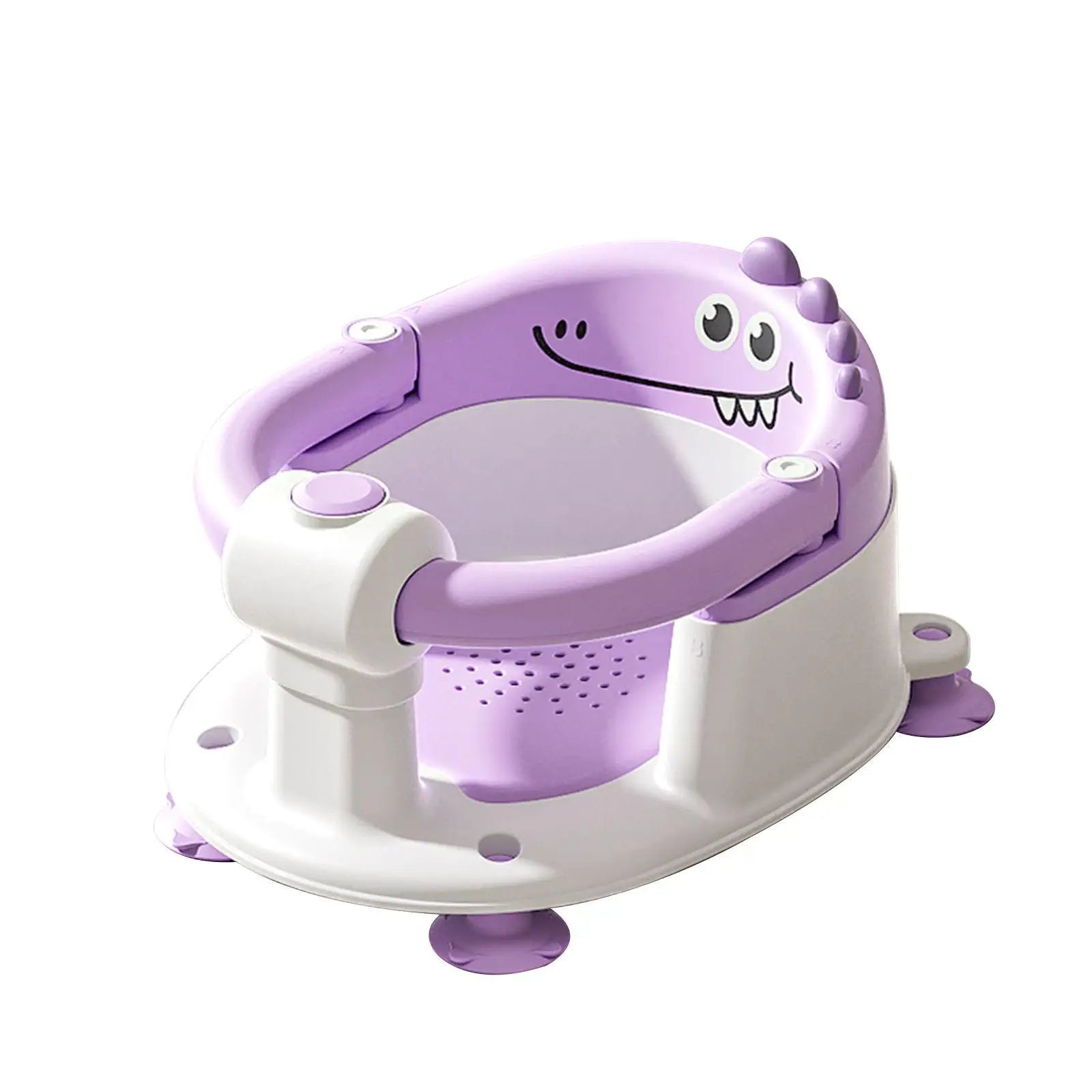 Baby Bath Seat with Non-Slip Suction Cups & Soft Cushion, Dinosaur Design Infant Bathtub Chair with Adjustable Safety Harness