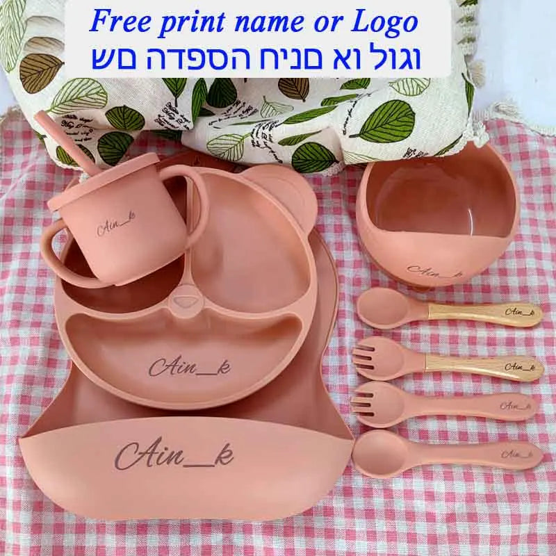 8Pcs/5Pcs Silicone Tableware For Kids Baby Feeding Set