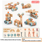 Kids Tool Set DIY Nut Assembly Toy Kit STEM Building Tools Montessori Toys Gifts for Boy Girl, Electric Drill Tool Box Optional