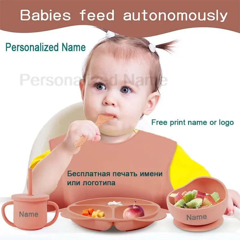 8Pcs/5Pcs Silicone Tableware For Kids Baby Feeding Set